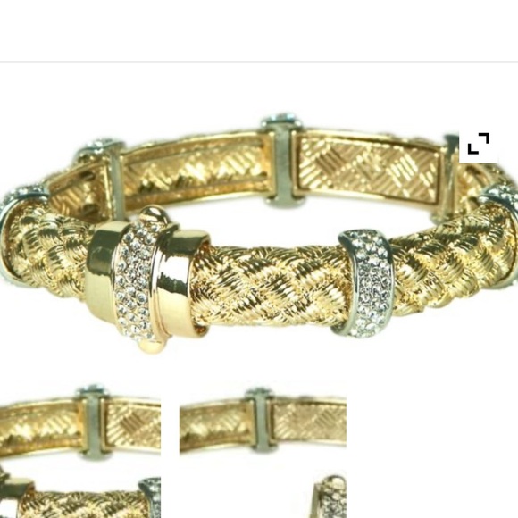 SATIN GOLD PLATE WOVEN TEXTURED
BRACELET CRYSTAL STATIONS - Picture 3 of 8